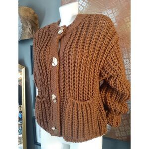 Zara Nwot Chunky Knit Pocket Cardigan Sweater -  Caramel Brown